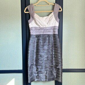 Adrianna Papell Tiered Metallic Silver Bodycon Semi-Formal Cocktail Dress, Sz 4